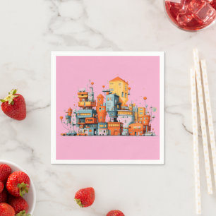 Cartoon City Roze servetten – Kleurrijke geanimeer