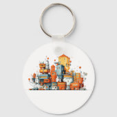 Cartoon City Skyline Sleutelhanger - Geanimeerde U (Voorkant)