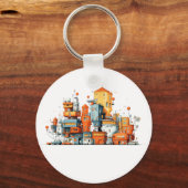 Cartoon City Skyline Sleutelhanger - Geanimeerde U (Voorkant)