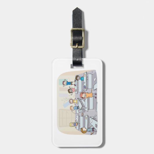 Cartoon Classroom Chaos With Wild Students Bagagelabel (Voorkant verticaal)