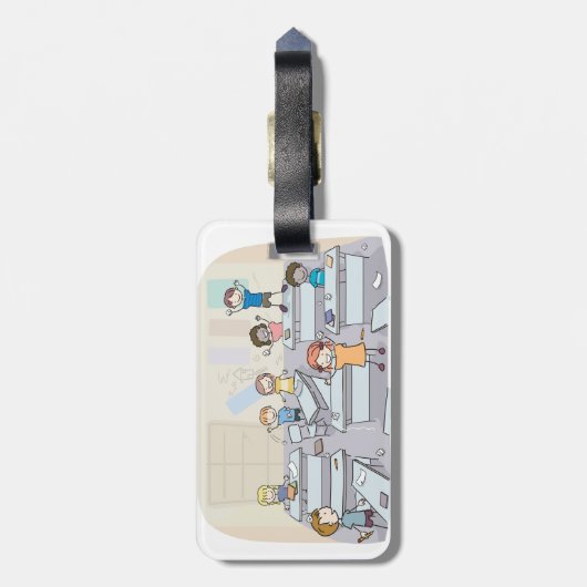 Cartoon Classroom Chaos With Wild Students Bagagelabel (Achterkant verticaal)