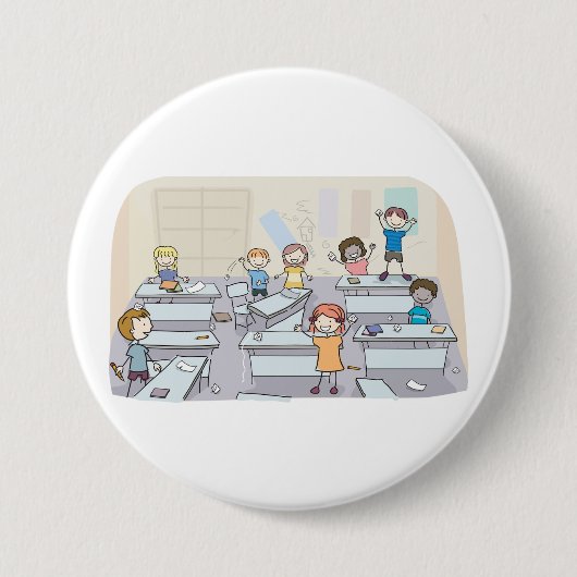 Cartoon Classroom Chaos With Wild Students Ronde Button 7,6 Cm (Voorkant)