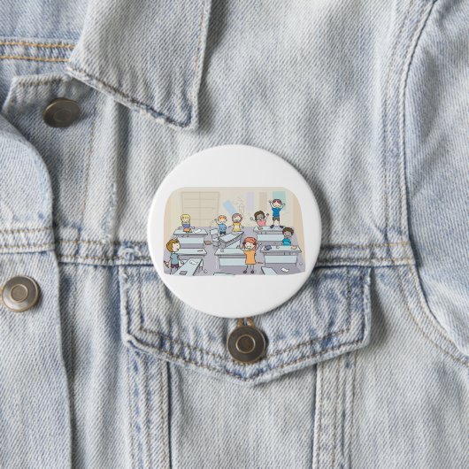 Cartoon Classroom Chaos With Wild Students Ronde Button 7,6 Cm (In situ)