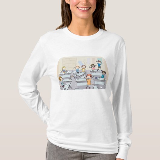 Cartoon Classroom Chaos With Wild Students T-shirt (Voorkant)