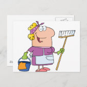 Cartoon Cleaning Lady Briefkaart (Voorkant / Achterkant)