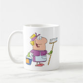 Cartoon Cleaning Lady Koffiemok (Links)