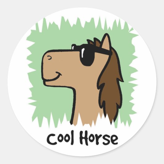 Cartoon Clip Art Cool Horse Dragen Zonnebril Ronde Sticker (Voorkant)