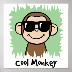 Cartoon Clip Art Cool Monkey met zonnebril Poster