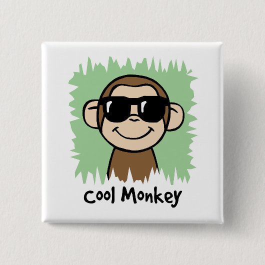 Cartoon Clip Art Cool Monkey met zonnebril Vierkante Button 5,1 Cm (Voorkant)