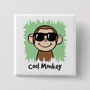 Cartoon Clip Art Cool Monkey met zonnebril Vierkante Button 5,1 Cm