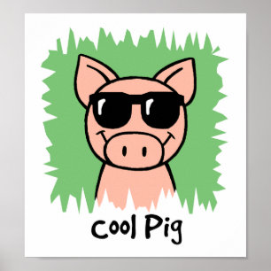Cartoon Clip Art Cool Pig met zonnebril Poster