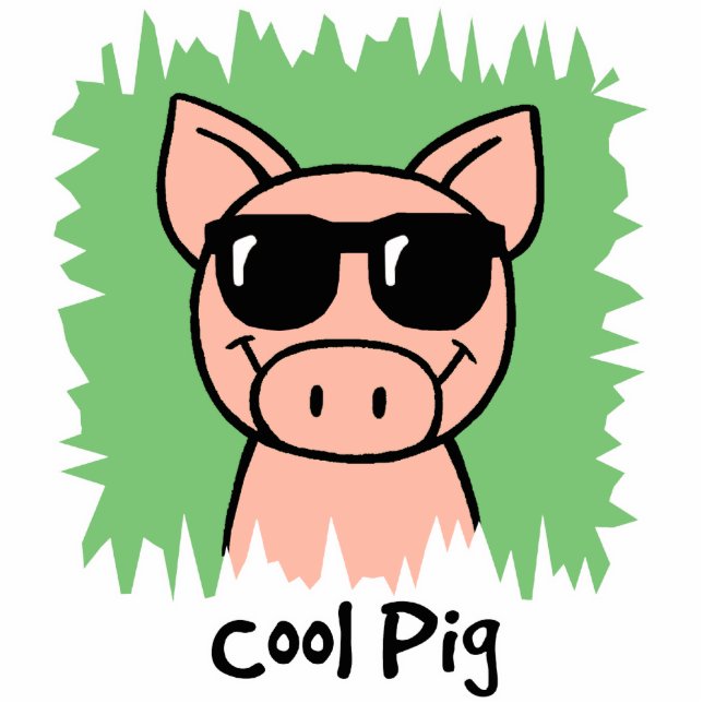 Cartoon Clip Art Cool Pig met zonnebril Staand Fotobeeldje (Voorkant)