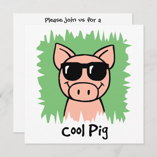 Cartoon Clip Art Cool Pig Sunbribril Boy Birthday Kaart (Voorkant / Achterkant)