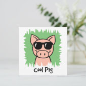 Cartoon Clip Art Cool Pig Sunbribril Boy Birthday Kaart (Staand voorkant)