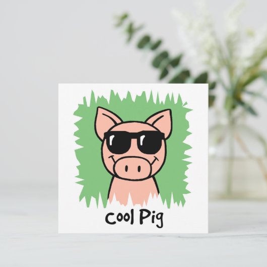 Cartoon Clip Art Cool Pig Sunbribril Boy Birthday Kaart (Staand voorkant)