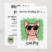 Cartoon Clip Art Cool Pig Sunbribril Boy Birthday Kaart (Voorkant / Achterkant)