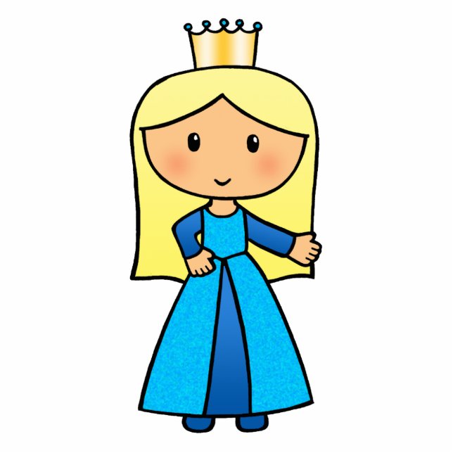 Cartoon Clip Art Cute Blond Princess in Blue Dress Staand Fotobeeldje (Voorkant)