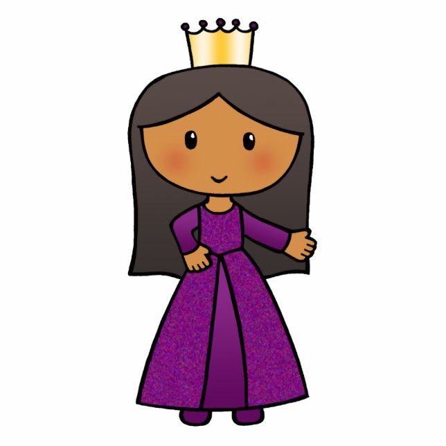 Cartoon Clip Art Cute Princess met Tiara Staand Fotobeeldje (Voorkant)