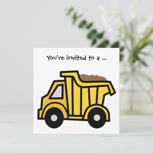 Cartoon Clip Art Dump Truck Boy Birthday Party Kaart (Staand voorkant)