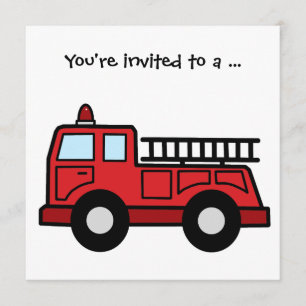 Cartoon Clip Art Firetruck Boy Birthday Party Kaart