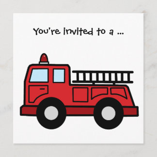 Cartoon Clip Art Firetruck Boy Birthday Party Kaart
