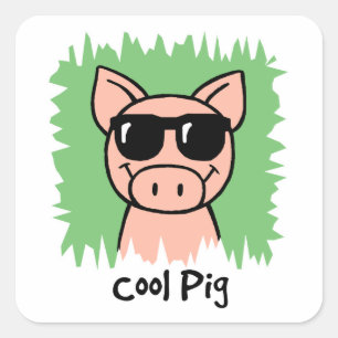 Cartoon Clip Art Koele Varken met Zonnebril Vierkante Sticker