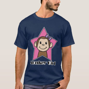 Cartoon Clip Art Lachende Apenmeisje Roze Sterren T-shirt