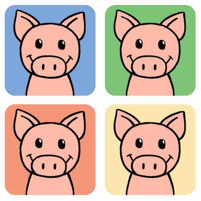Cartoon Clip Art lacht Piggie Piggy Pigs! Staand Fotobeeldje (Voorkant)