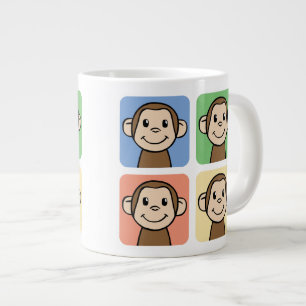 Cartoon-clip-art met 4 blije apen grote koffiekop