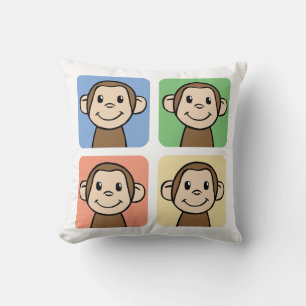 Cartoon Clip Art met 4 Gelukkige Apen Kussen