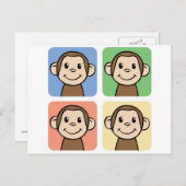 Cartoon Clip Art met 4 Happy Monkeys Briefkaart (Voorkant / Achterkant)