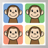 Cartoon Clip Art met 4 Happy Monkeys Poster (Voorkant)