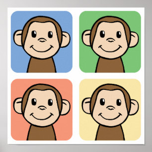 Cartoon Clip Art met 4 Happy Monkeys Poster