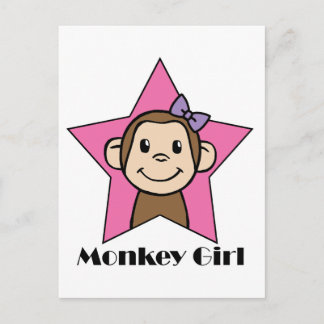 Cartoon Clip Art Smile Monkey Girl Pink Star Bow Briefkaart