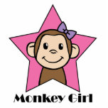 Cartoon Clip Art Smile Monkey Girl Pink Star Bow Staand Fotobeeldje<br><div class="desc">Cartoon knipt kunst met een glimlachende aap in een roze ster en draagt een boeg in haar haar.</div>