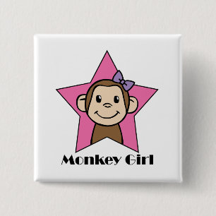 Cartoon Clip Art Smile Monkey Girl Pink Star Bow Vierkante Button 5,1 Cm
