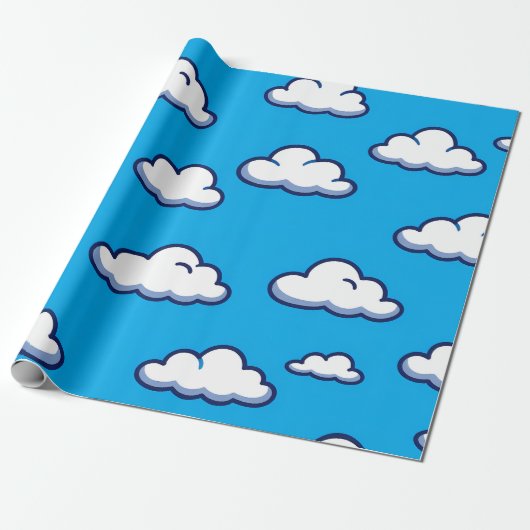 Cartoon Cloud Pattern – Seamless Sky Design Cadeaupapier (Uitgerold)