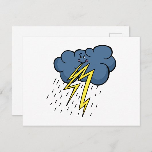 Cartoon Cloudy Sky Thunder & Lightning Storm Briefkaart (Voorkant / Achterkant)