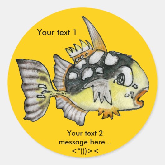 Cartoon Clown Trigger Fish Design Aangepaste Stick Ronde Sticker (Voorkant)