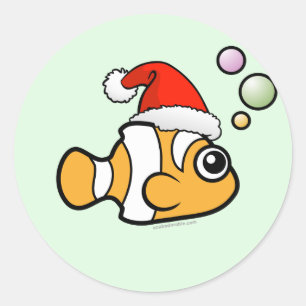 Cartoon Clownfish Santa Ronde Sticker