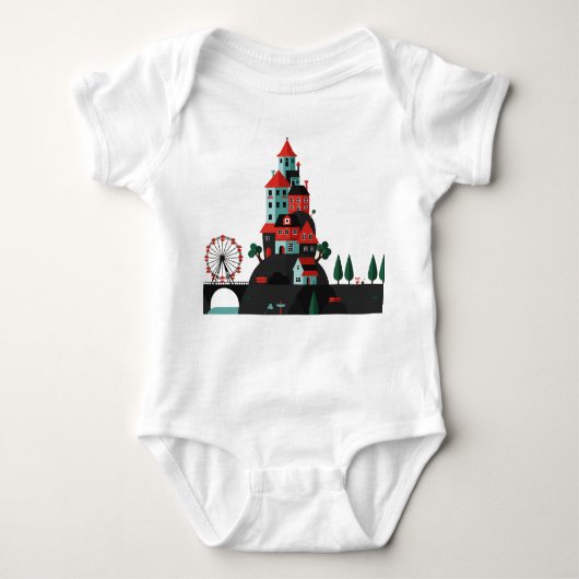 Cartoon coastal town romper (Voorkant)