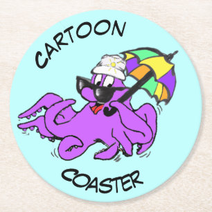 Cartoon coaster: Cute Summer Octopus Coaster Ronde Kartonnen Onderzetter