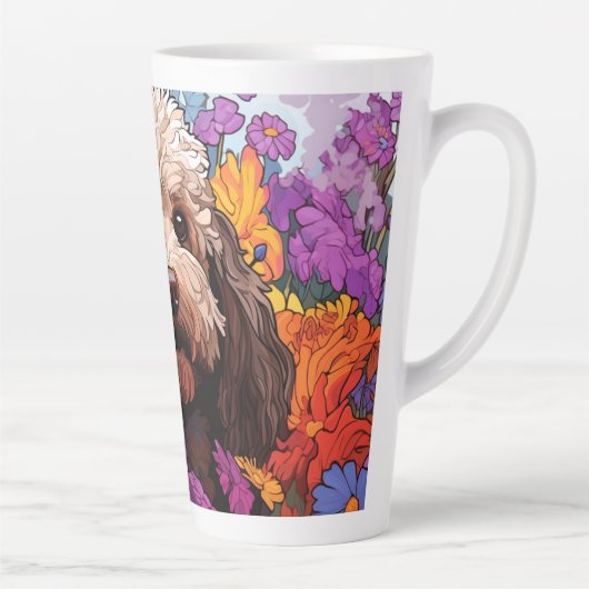 Cartoon Cockapoo in een Garden Latte Mok (Rechts)