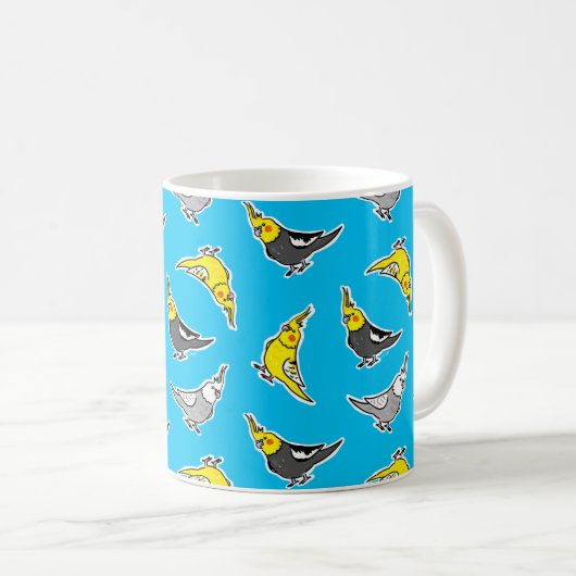 Cartoon Cockatiels Patroon Koffiemok (Voorkant rechts)