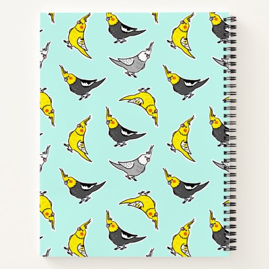 Cartoon Cockatiels Patroon Notitieboek (Achterkant)