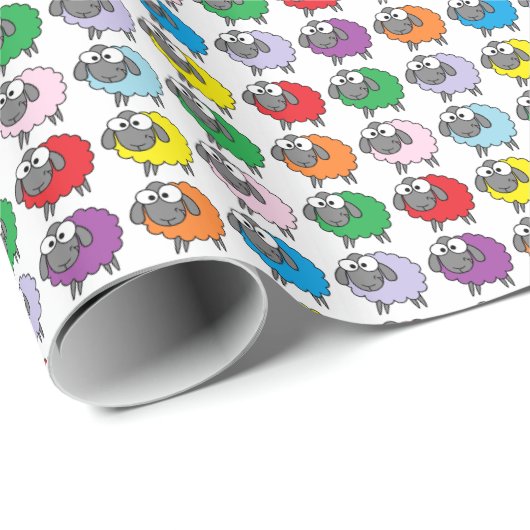 Cartoon Colorful Sheep Pattern Cadeaupapier (Rol Hoek)