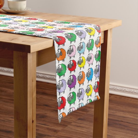 Cartoon Colorful Sheep Pattern Korte Tafelloper (Voorbeeld)