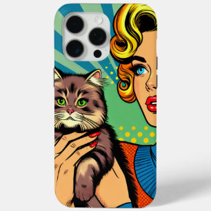 Cartoon Comic Pop Art Vrouwen en Kat Gepersonalise iPhone 15 Pro Max Hoesje