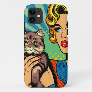 Cartoon Comic Pop Art Vrouwen en Kat Gepersonalise Case-Mate iPhone Case
