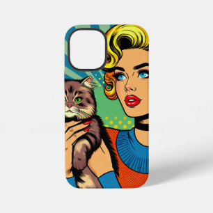Cartoon Comic Pop Art Vrouwen en Kat Gepersonalise iPhone 12 Mini Hoesje